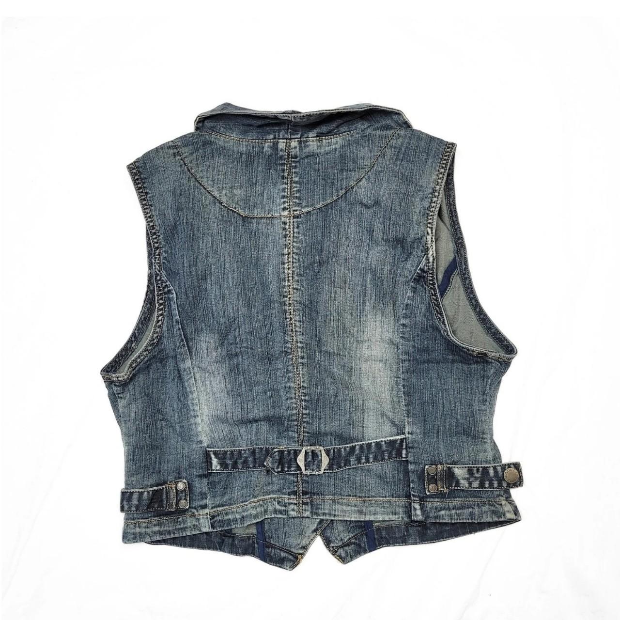 Vintage Y2K Dark Wash Blue Denim Waistcoat Vest with Collar