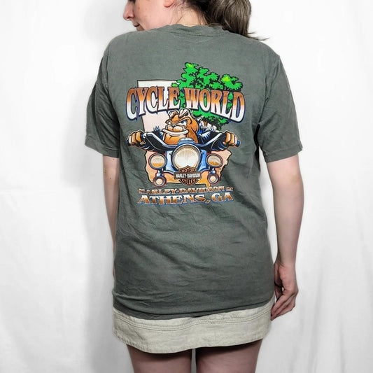 Vintage Y2K Harley Davidson Cycle World Graphic Tee