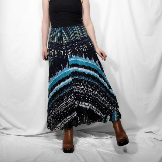Vintage Y2K Blue Abstract Print Sheer Maxi Skirt