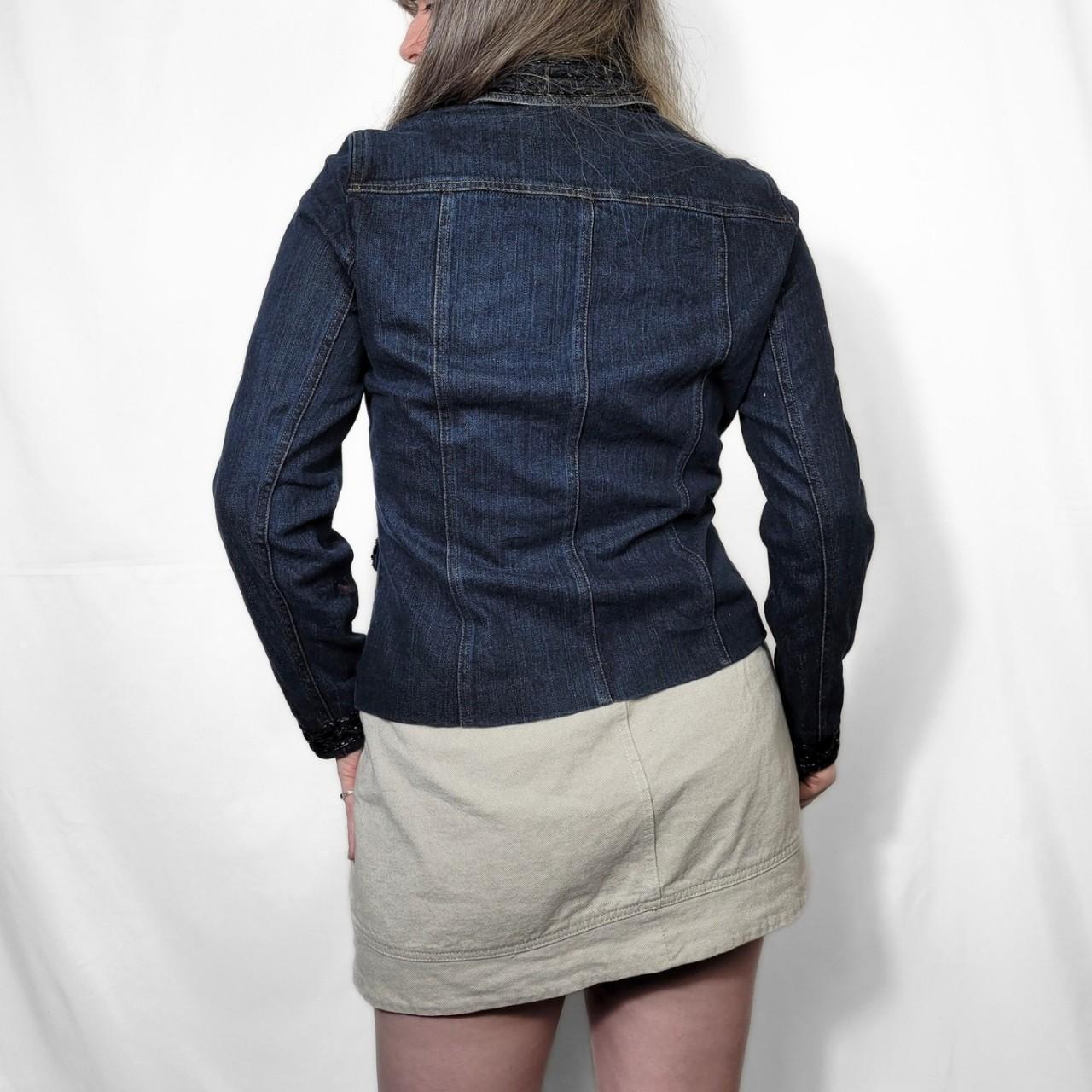 Vintage Y2K Dark Wash Zip Up Denim Jacket With Sequinns
