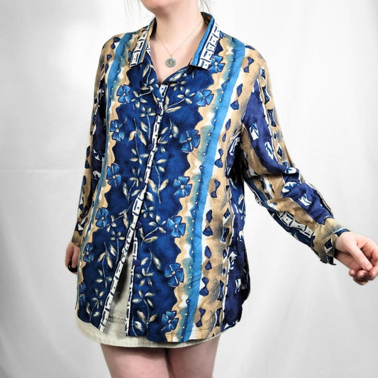 Vintage 90s Blue Floral Print Long Sleeve Shirt – Millers