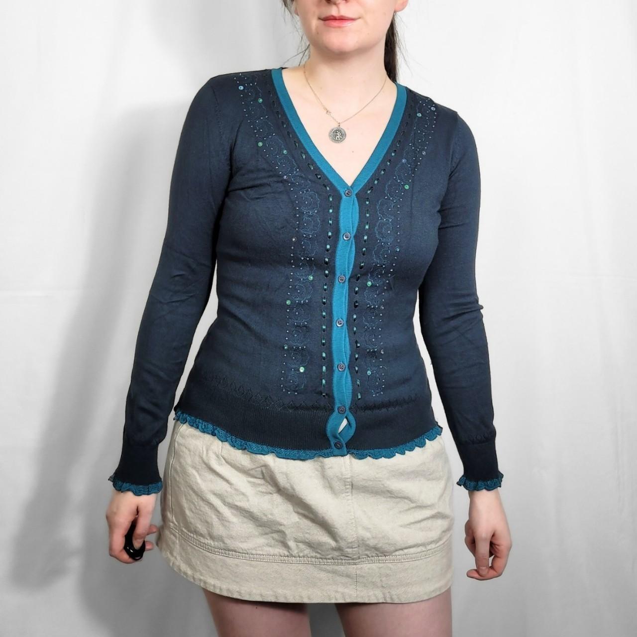 Laura Ashley Y2K Turquoise Knit Cardigan