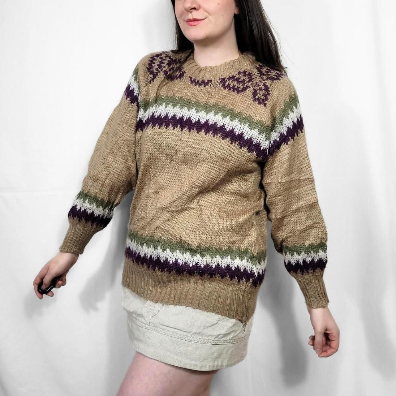 Vintage 90s Brown Ethnic Pattern Knitted Jumper