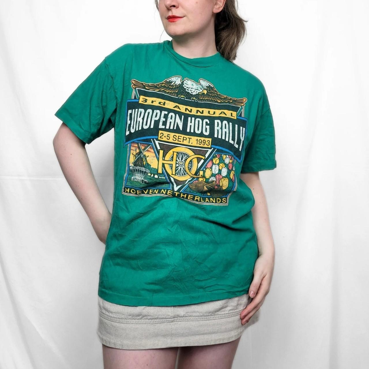 Vintage Harley Davidson Green 1993 European Hog Rally T Shirt