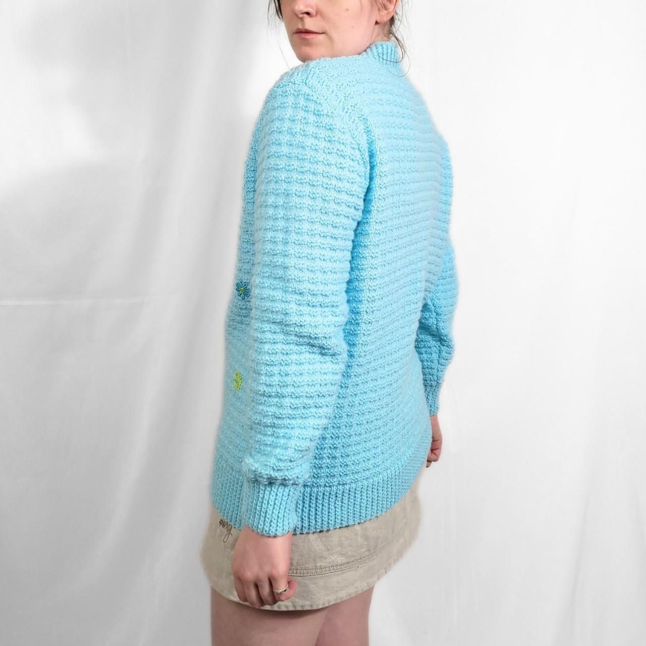 Vintage 70s Light Blue Floral Knitted Jumper