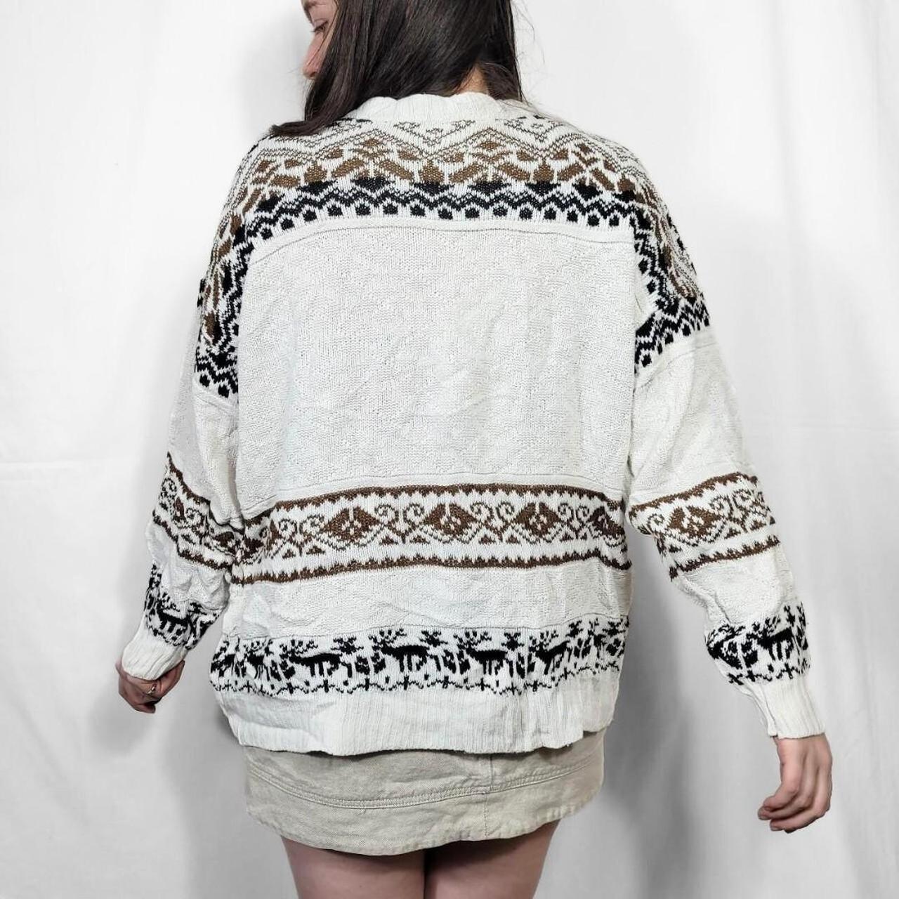 Vintage 90s White Deer Pattern Knit Jumper