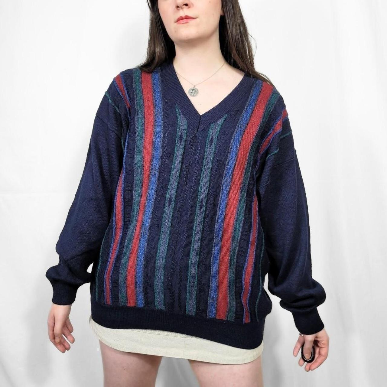 Vintage 90s Navy Striped V-Neck Jumper