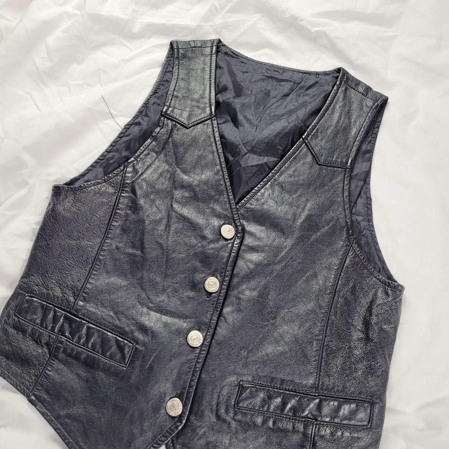 Vintage Black Leather Vest Waistcoat Biker 90s Grunge Y2K Rocker