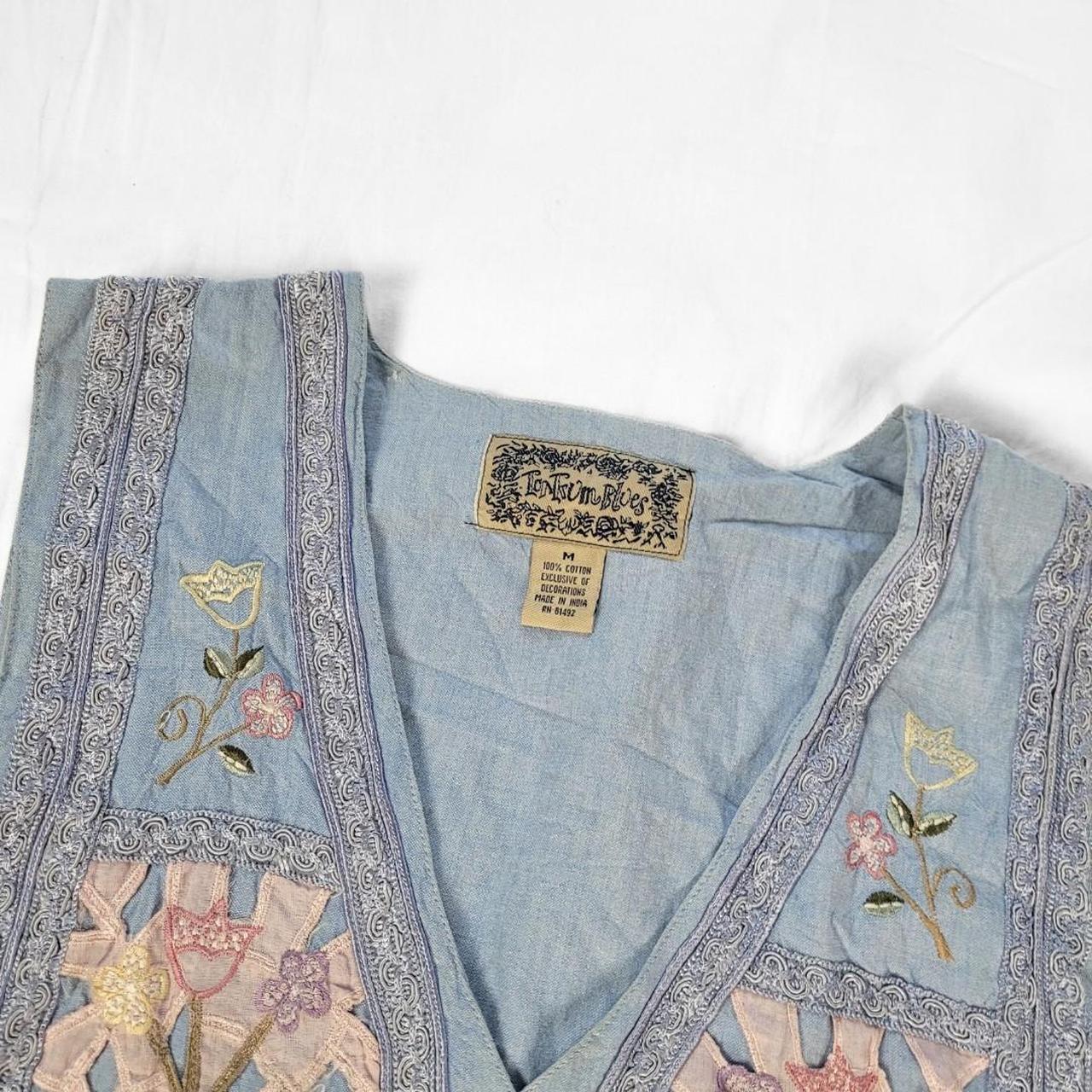 Vintage 90s Pastel Floral Embroidered Denim Waistcoat