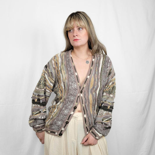Vintage 90s Brown Coogi Style Knitted Cardigan