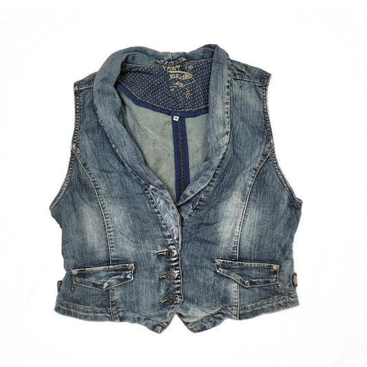 Vintage Y2K Dark Wash Blue Denim Waistcoat Vest with Collar