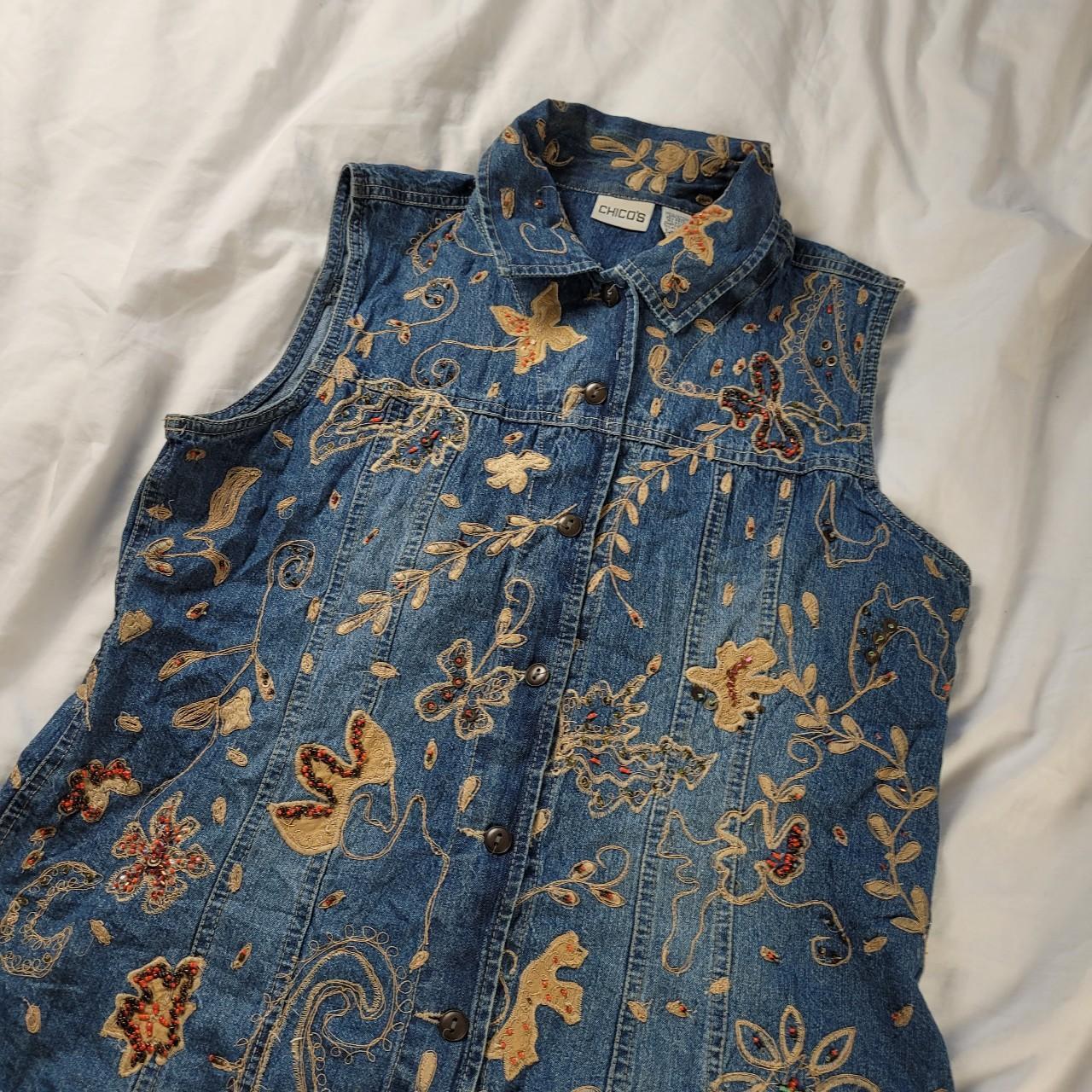 Vintage 90s embroidered denim vest – western boho with collar
