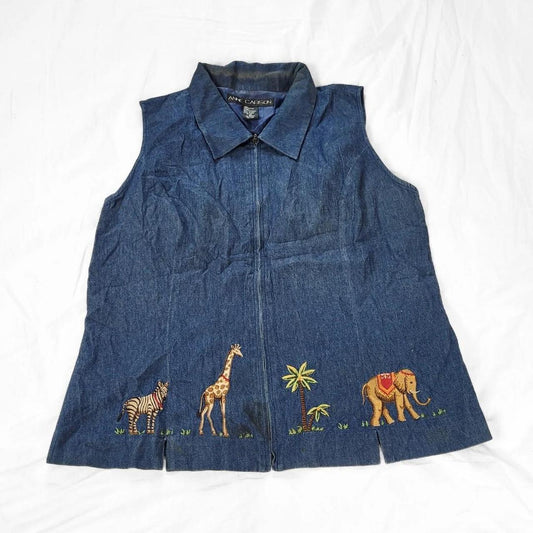 Vintage 90s Denim Zip-Up Safari Vest