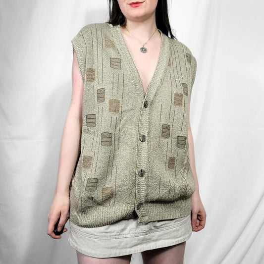 Vintage 80s Grunge Pattern Knit Waistcoat