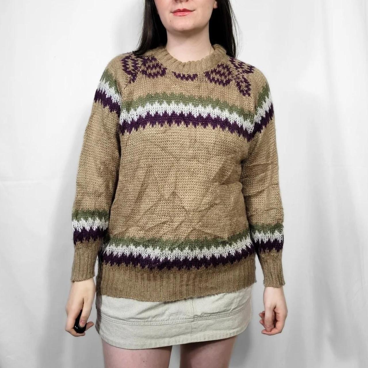 Vintage 90s Brown Ethnic Pattern Knitted Jumper