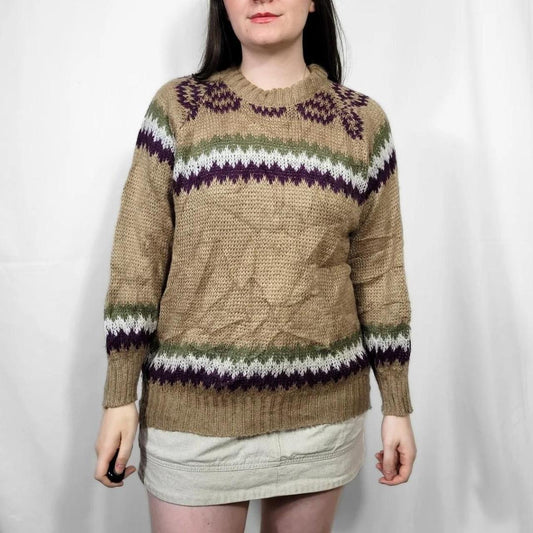 Vintage 90s Brown Ethnic Pattern Knitted Jumper