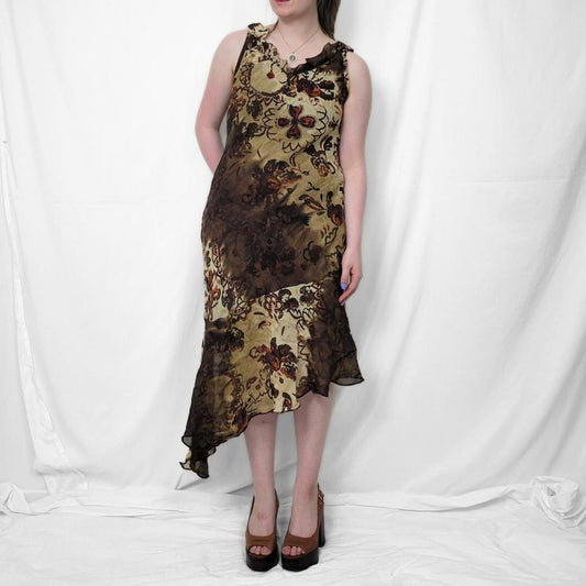 Vintage Y2K Brown & Cream Floral Boho Sheer Maxi Dress – Made in Italy