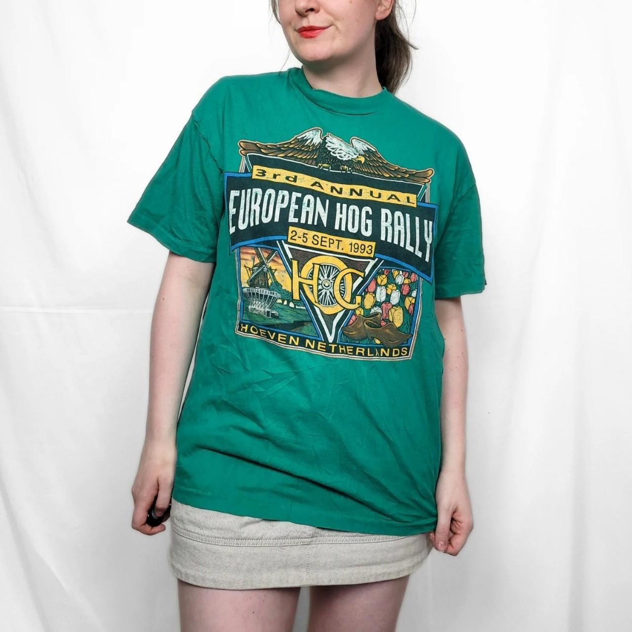 Vintage Harley Davidson Green 1993 European Hog Rally T Shirt