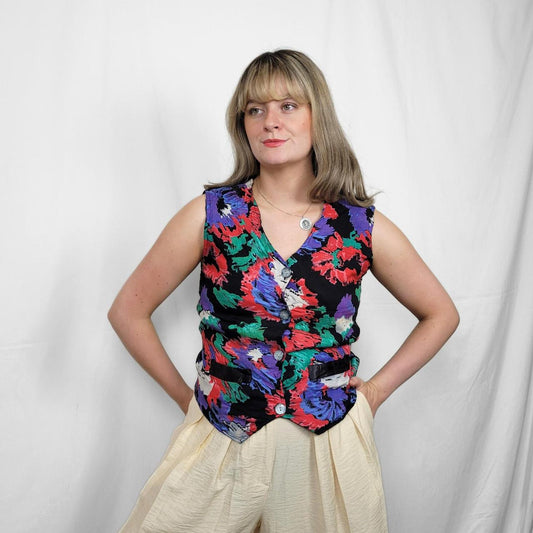 Vintage 90s Black Patterned Waistcoat Vest