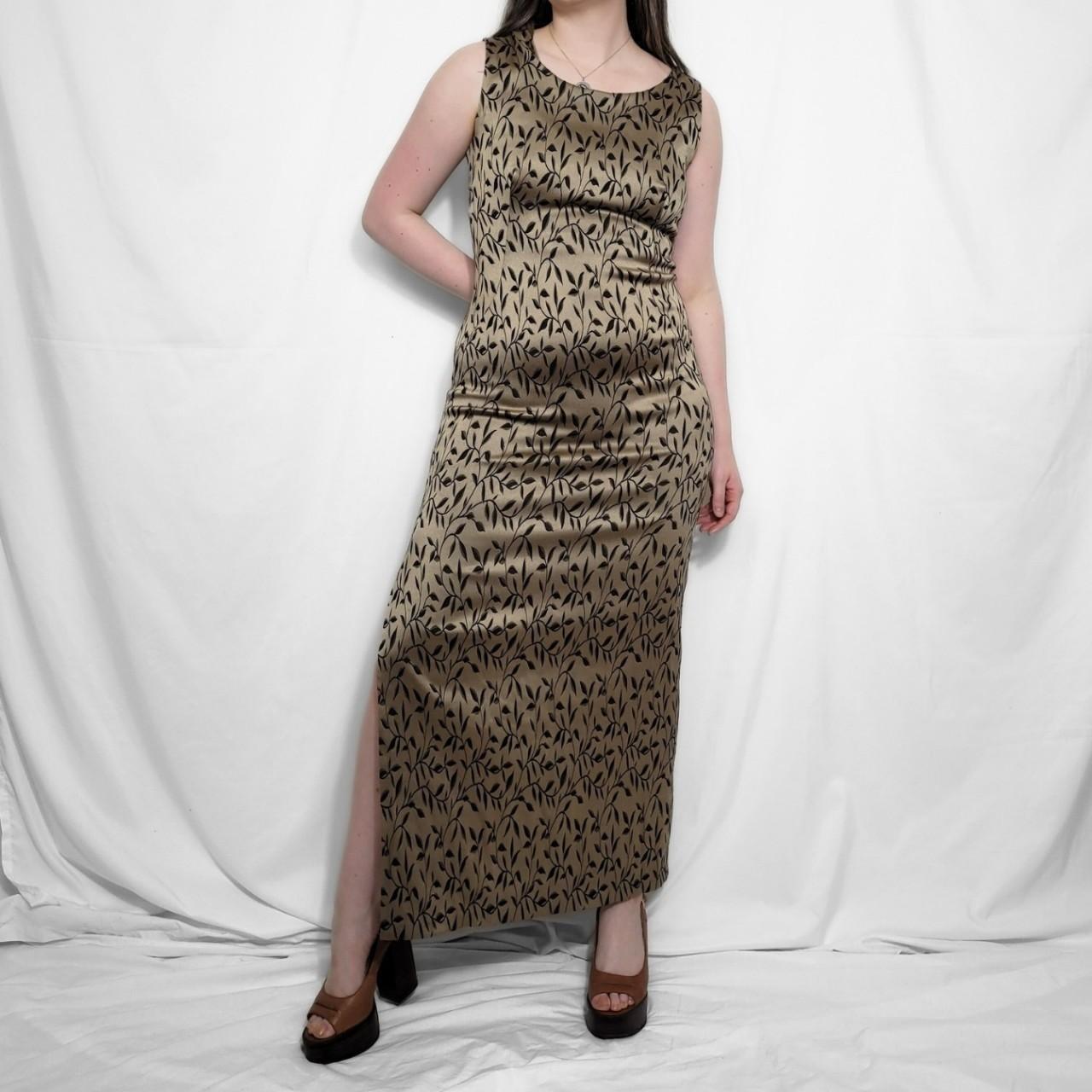 Vintage 90s Gold Floral Sleeveless Maxi Dress