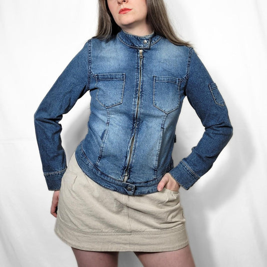 Vintage Y2K Blue Denim Zip Up Jacket