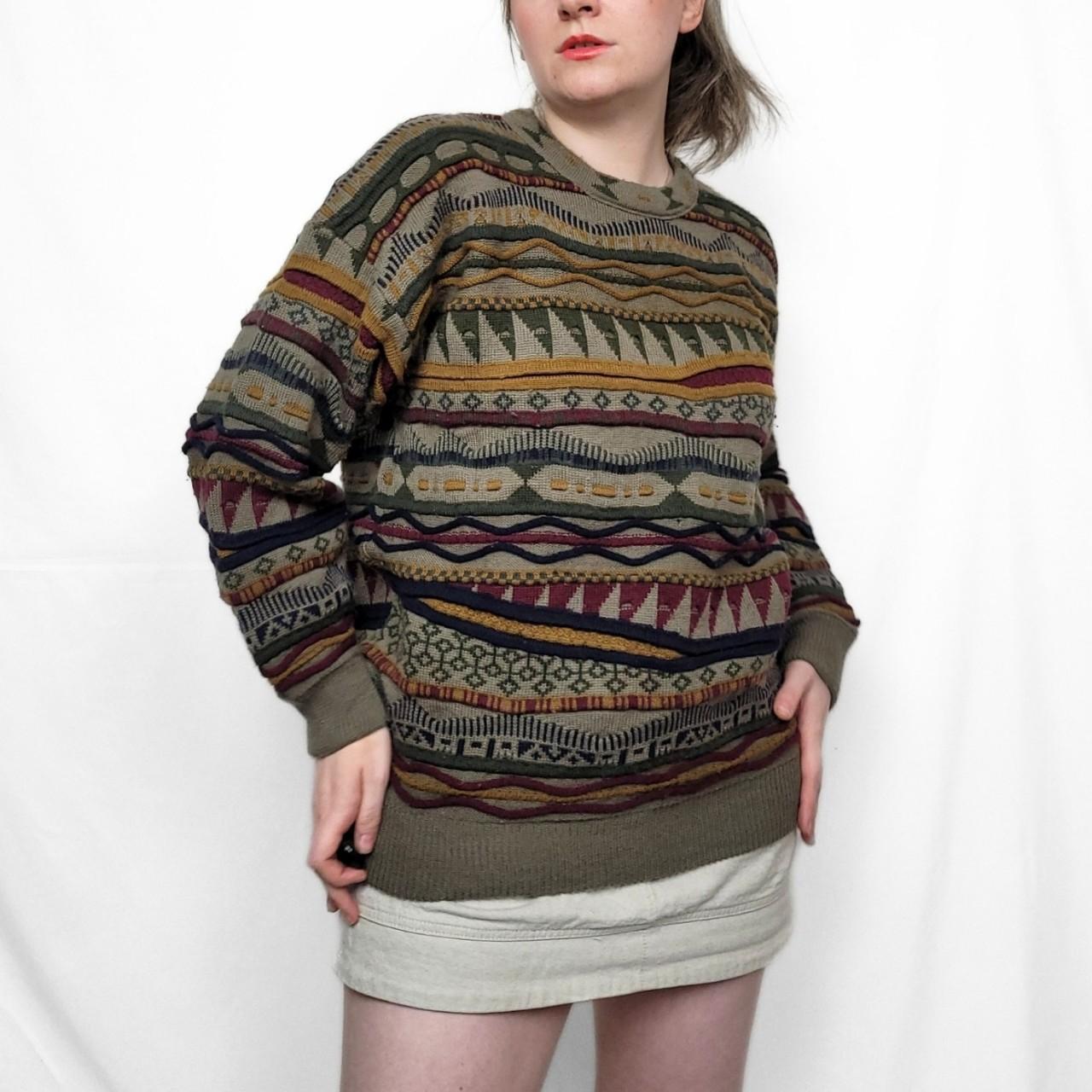 Vintage 90s Coogi Style Grunge Pattern Wool Knit Jumper