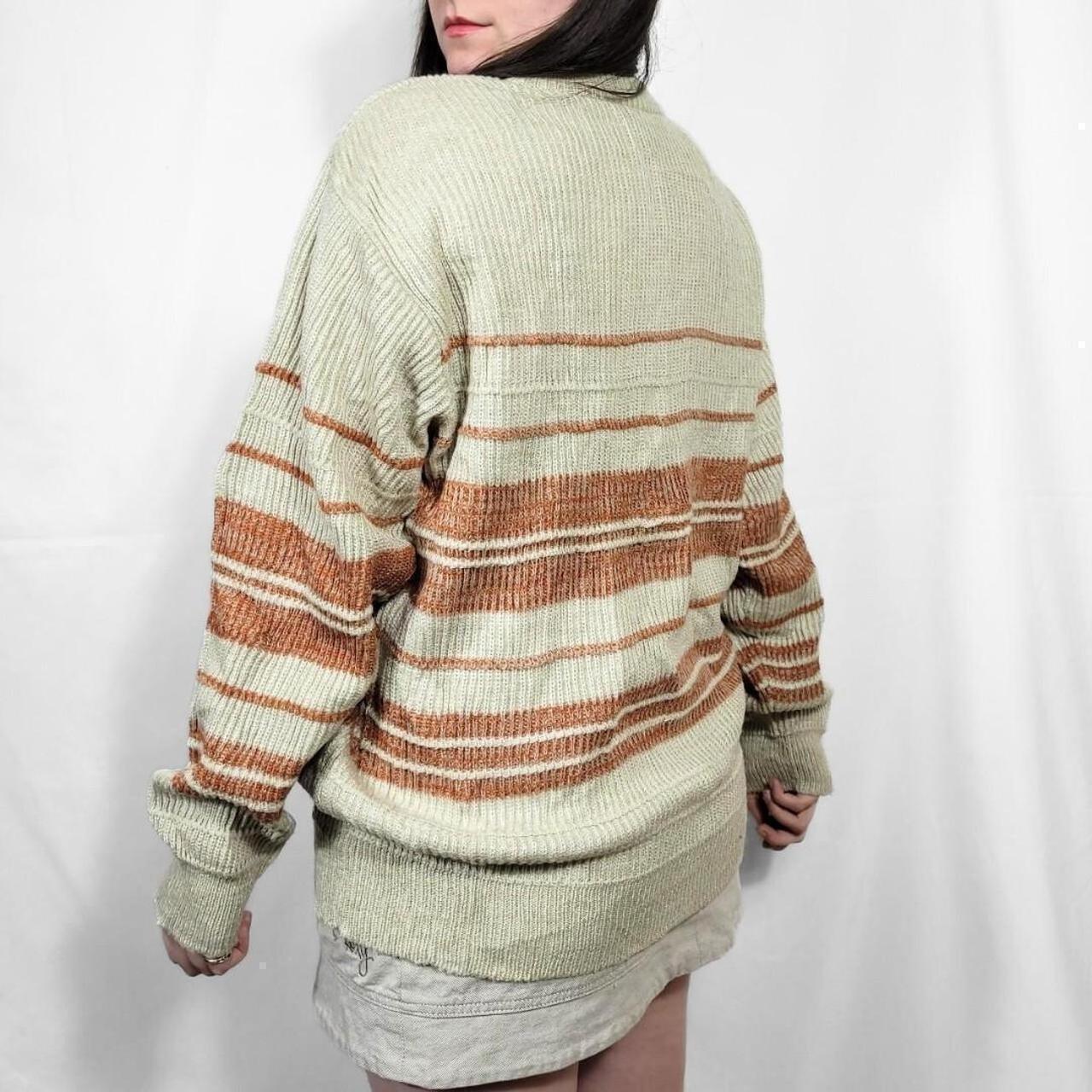 Vintage 80s Cream Striped Knit V Neck Jumper