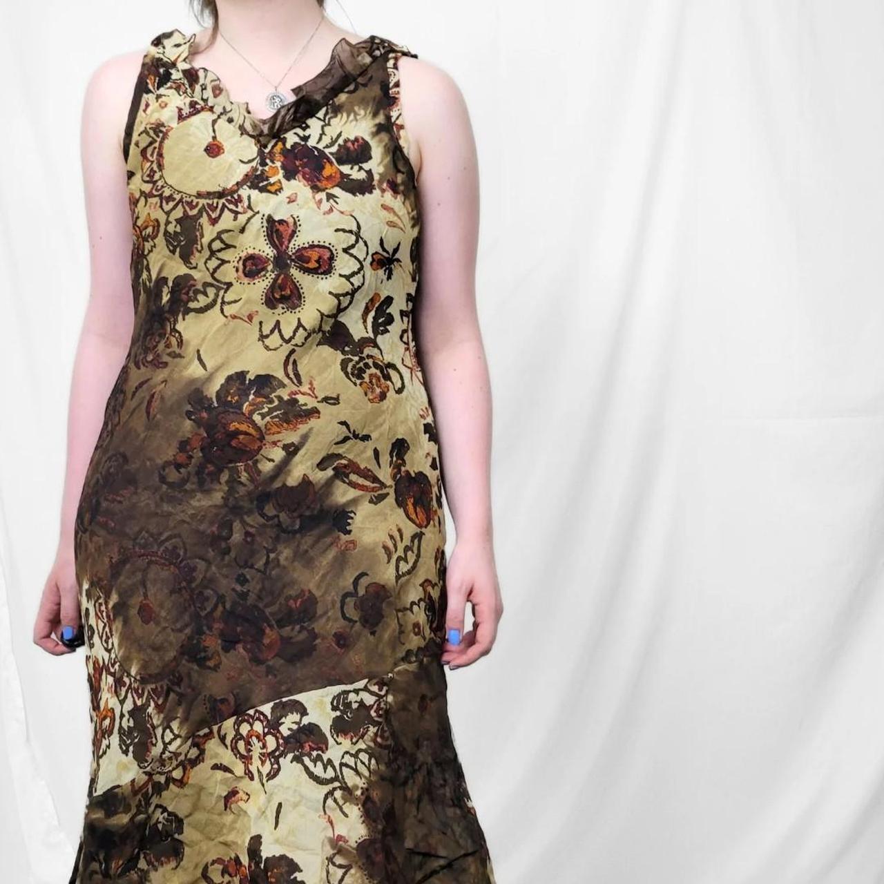 Vintage Y2K Brown & Cream Floral Boho Sheer Maxi Dress – Made in Italy