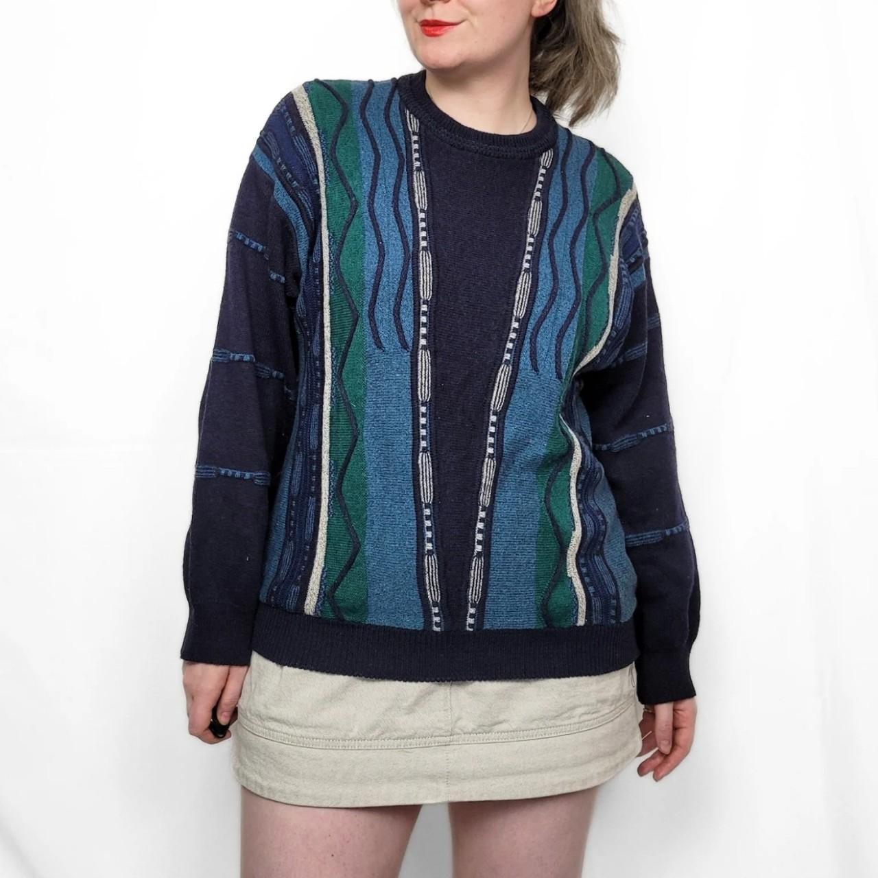 Vintage 90s Navy Blue Coogi Style Sweater With Geometric Pattern Knitwear