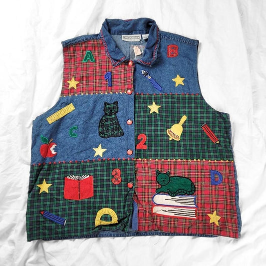 Vintage 90s Patchwork Denim Waistcoat – Apple Buttons