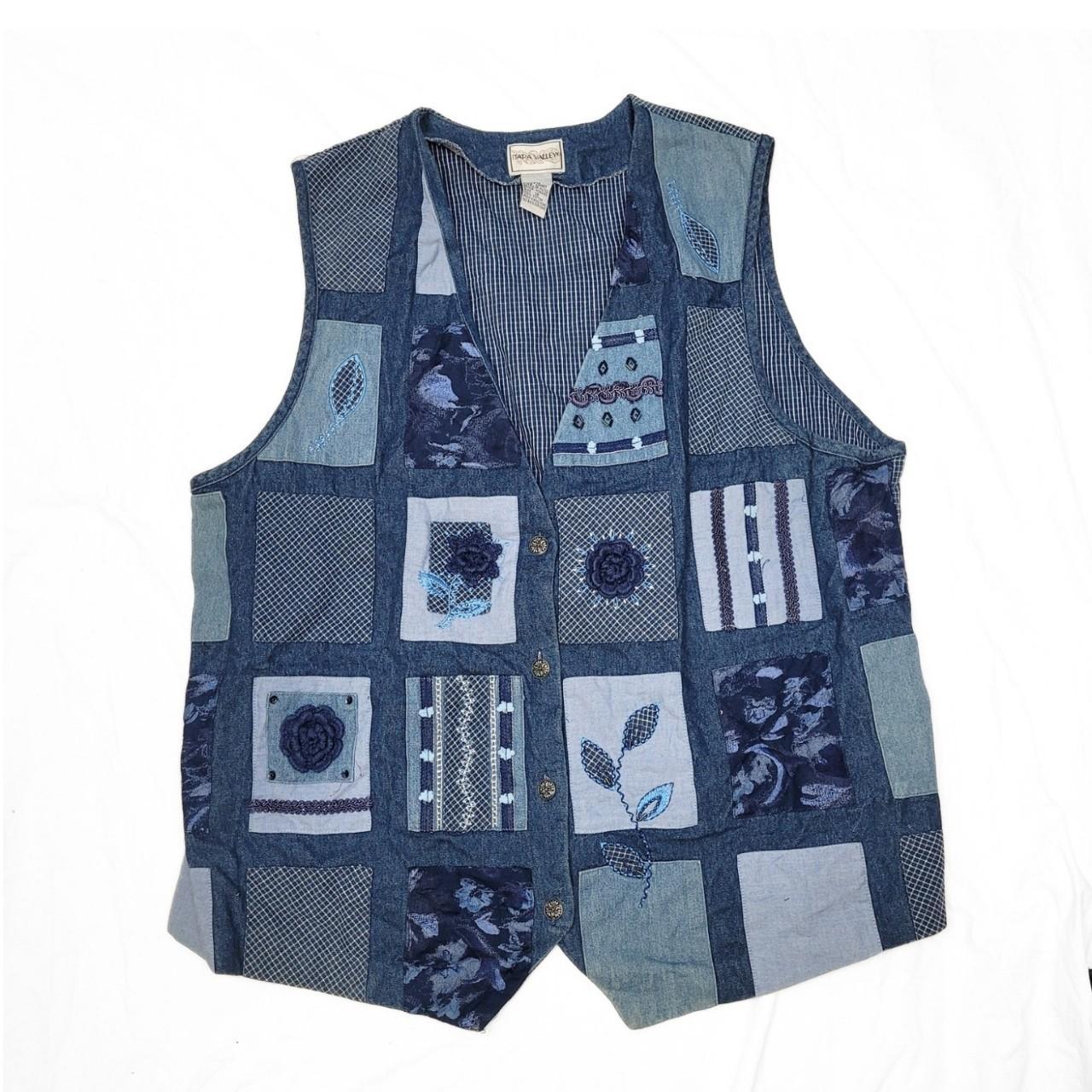 Vintage 90s Blue Patchwork Denim Vest / Waistcoat