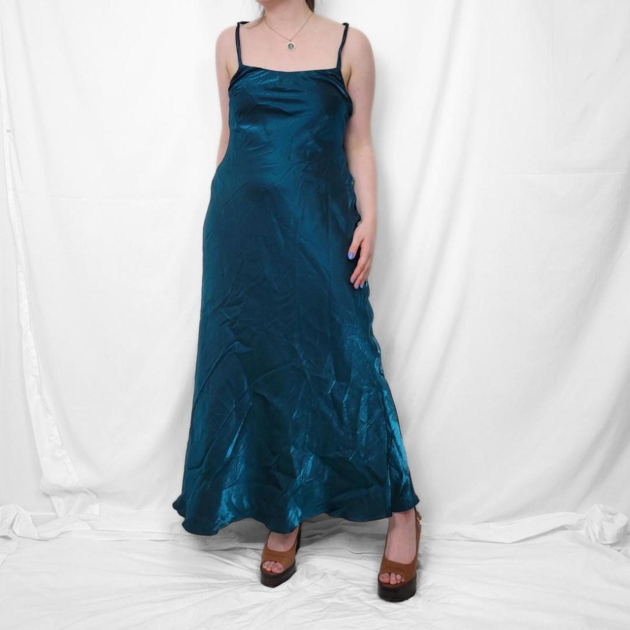 Vintage Teal Satin Fairycore Maxi Dress – Y2K Ocean Vibes