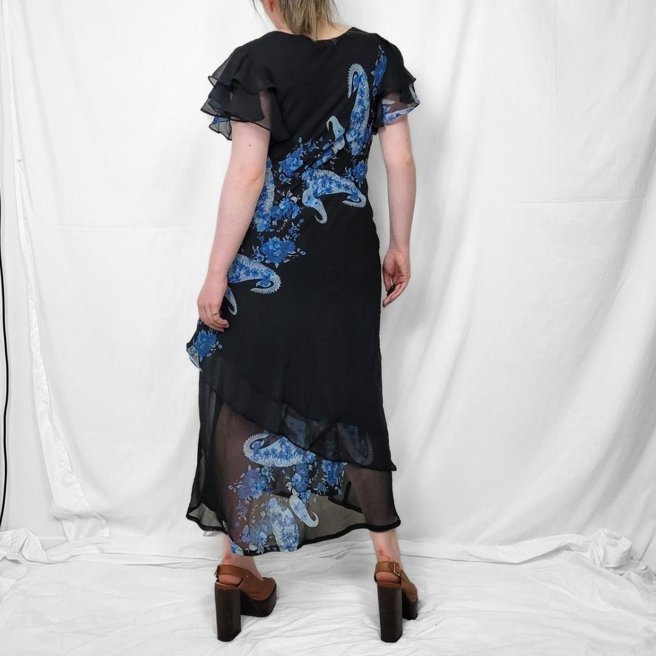 Y2K Black & Blue Floral Mesh Midi Dress
