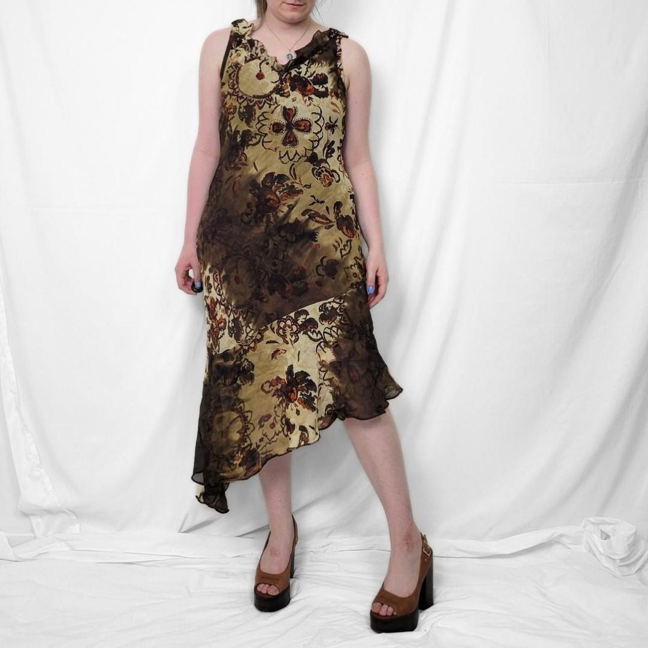 Vintage Y2K Brown & Cream Floral Boho Sheer Maxi Dress – Made in Italy