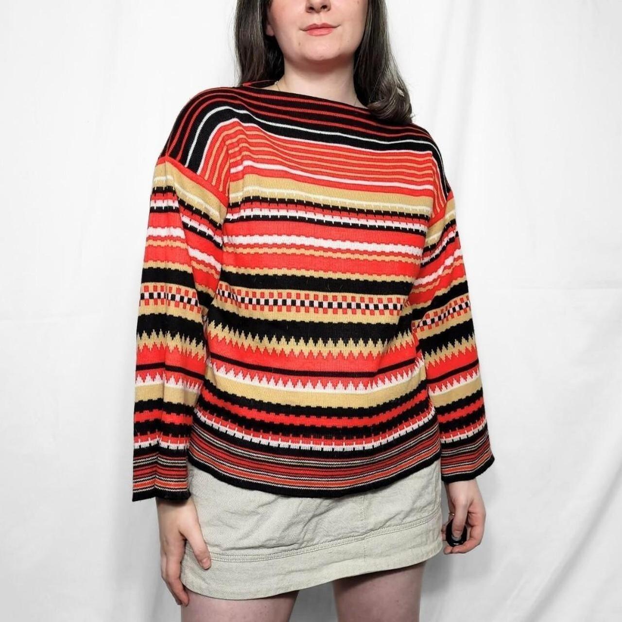 Vintage 70s Red Striped Bell Sleeve Knitted Jumper