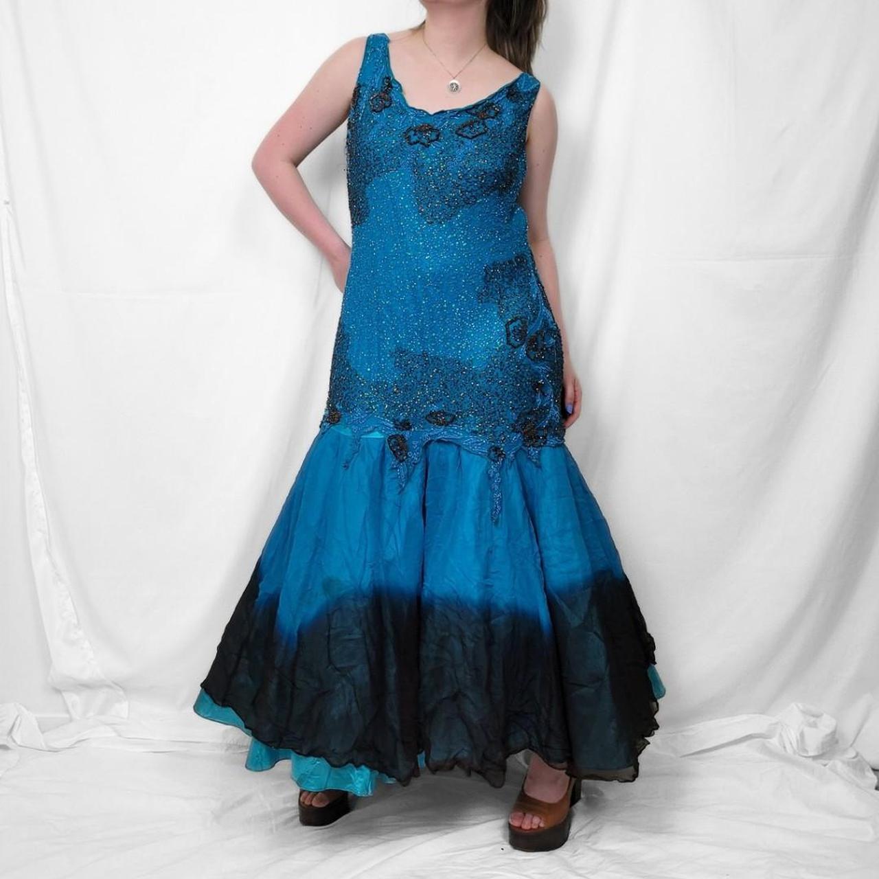 Vintage Y2K Blue & Black Ombre Lace Maxi Dress – Fairytale Fantasy