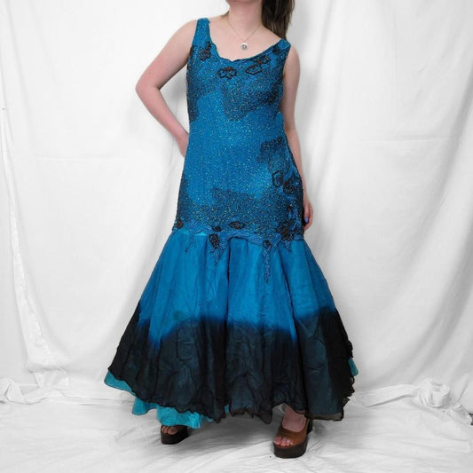 Vintage Y2K Blue & Black Ombre Lace Maxi Dress – Fairytale Fantasy