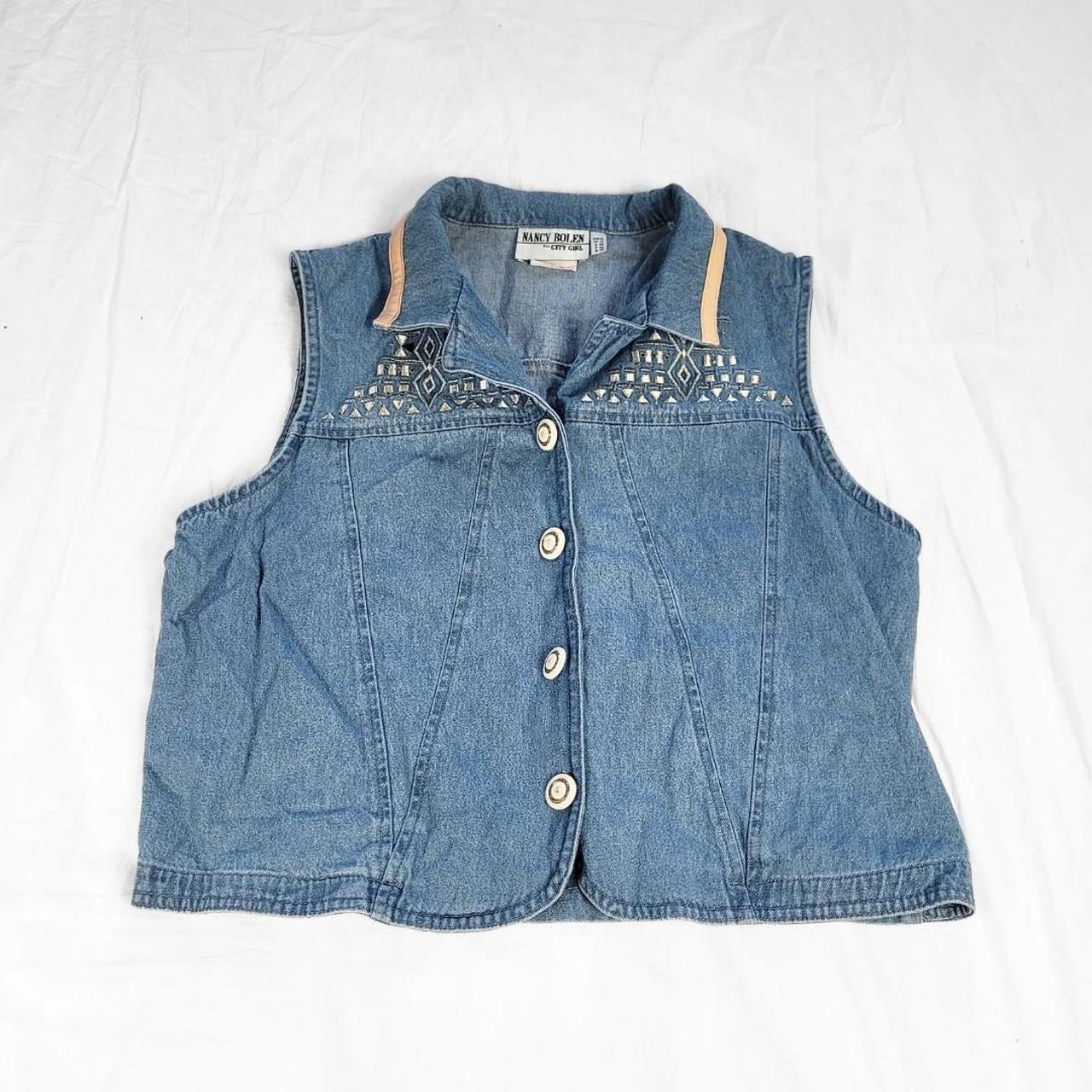 Vintage 90s Denim Waistcoat with Silver Embroidered Front – Biker & Western Vibes