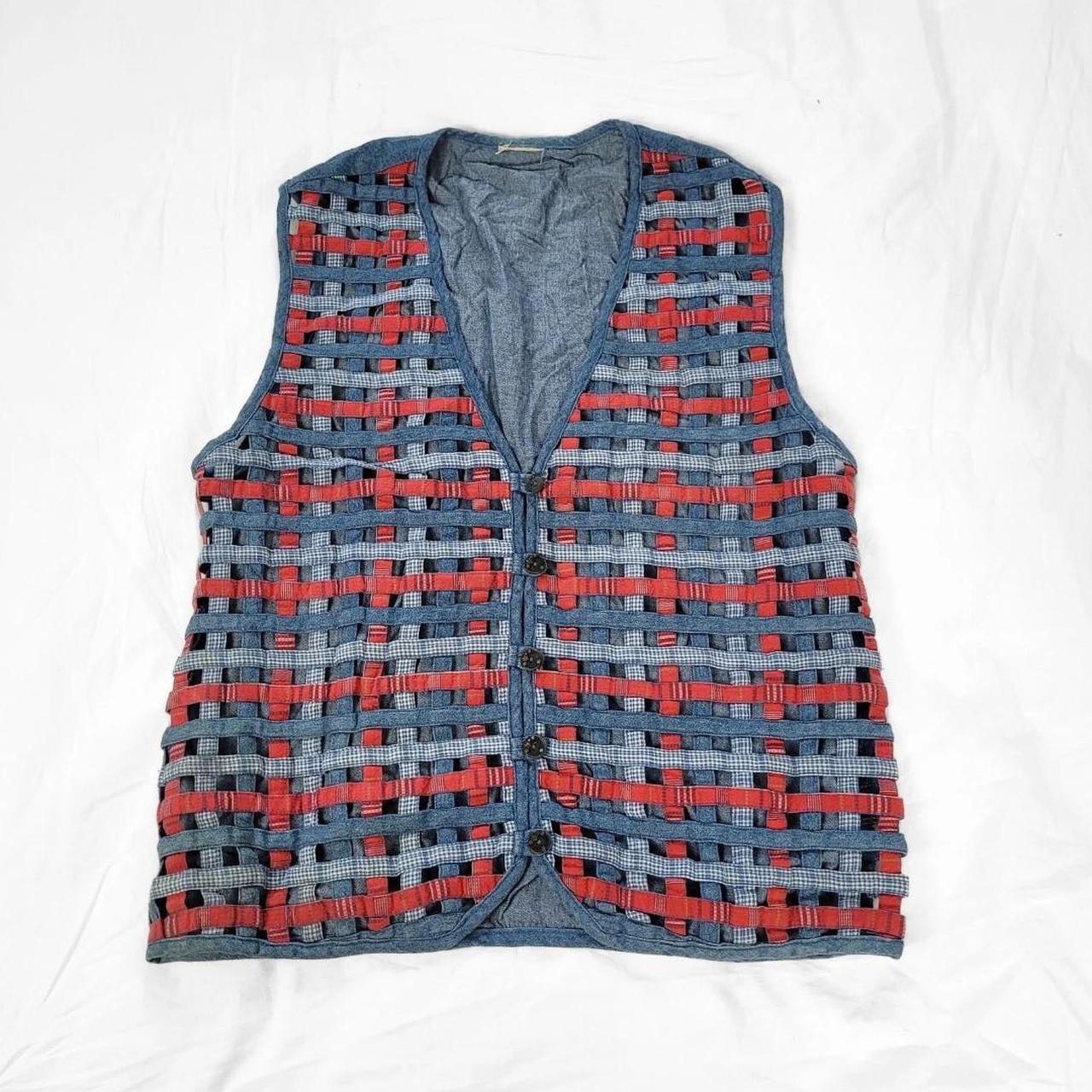Vintage 90s Waffle Texture Denim Waistcoat