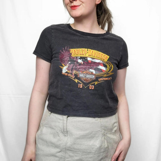 Vintage Y2K Harley Davidson Graphic Print Crop T-Shirt