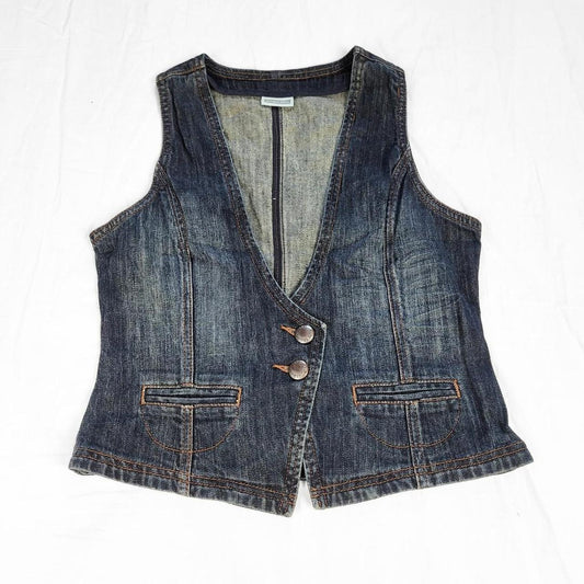 Vintage Y2K Dark Wash Denim Waistcoat Vest – Two-Button Street Style
