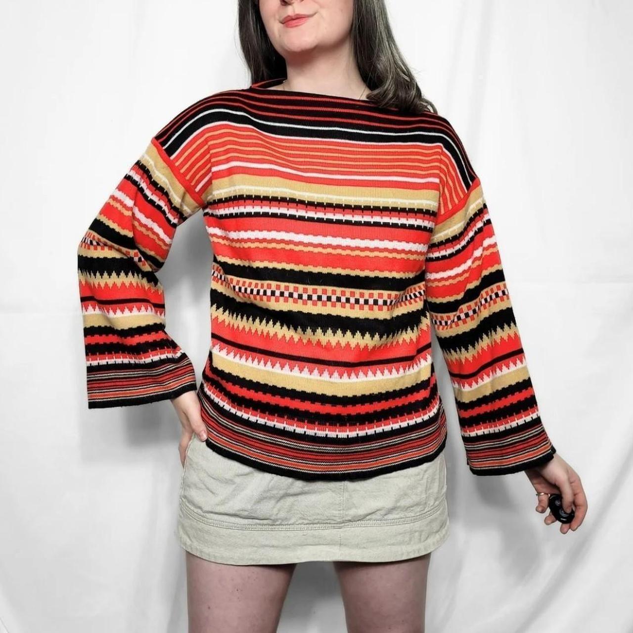 Vintage 70s Red Striped Bell Sleeve Knitted Jumper