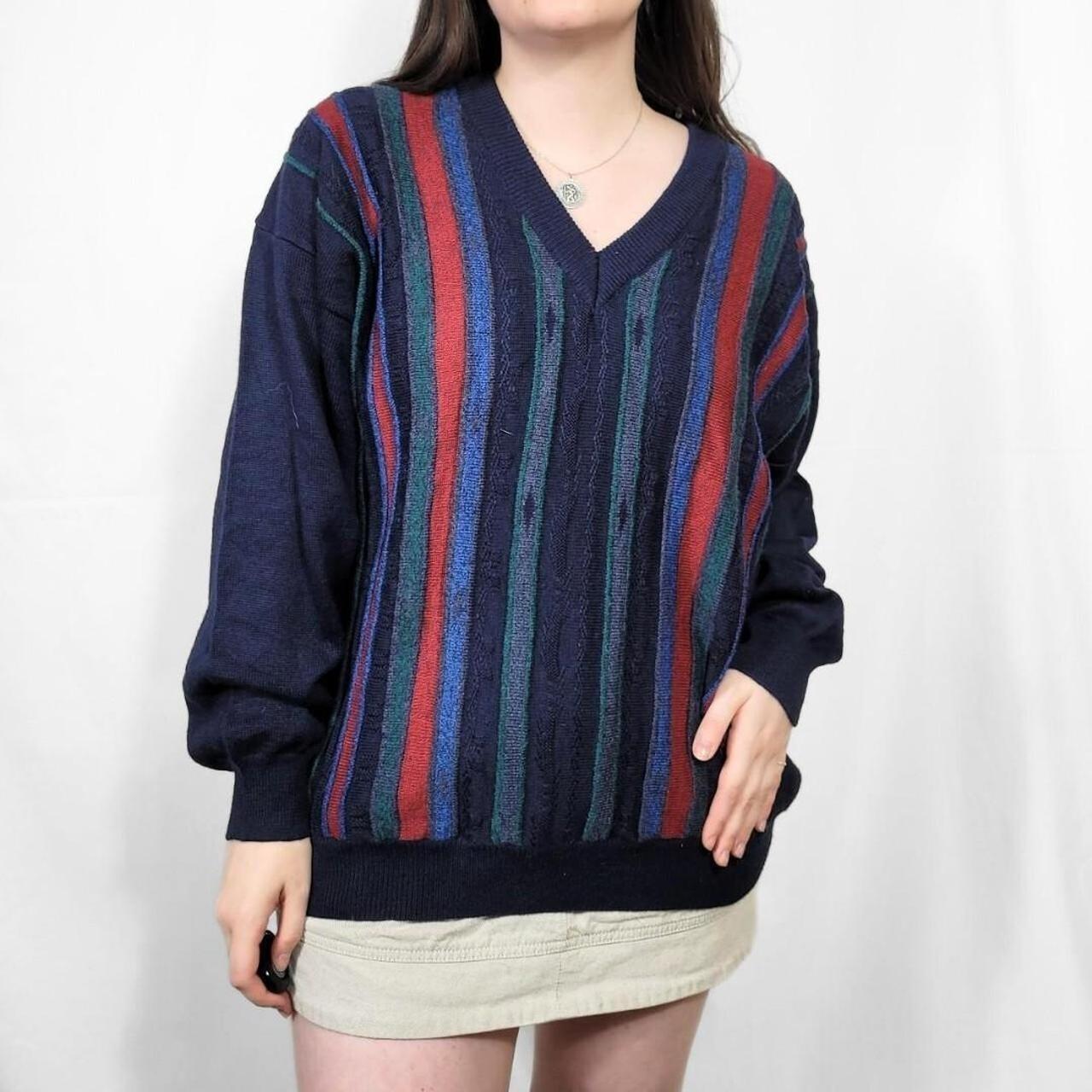 Vintage 90s Navy Striped V-Neck Jumper