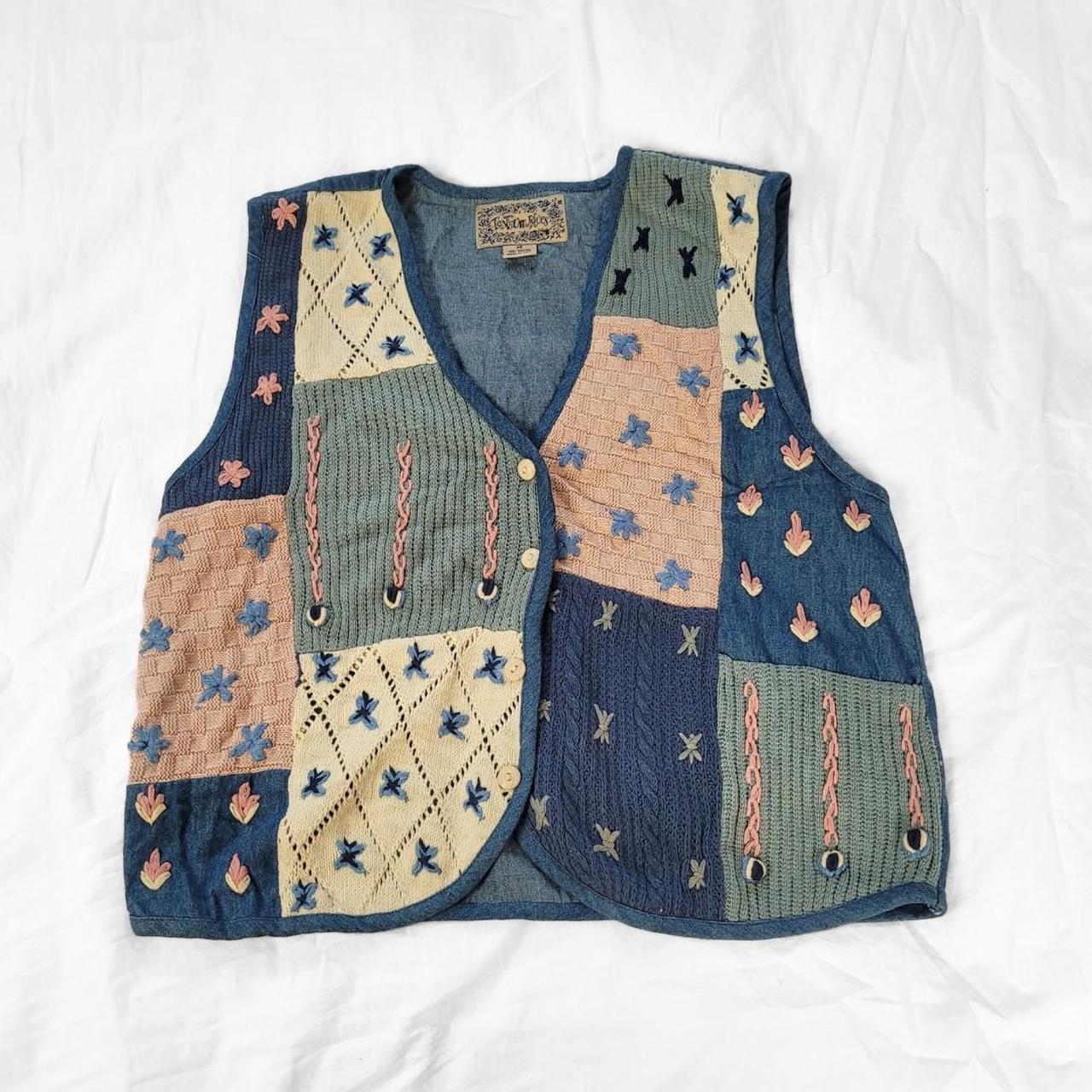 Vintage 90s Floral Patchwork Denim Waistcoat