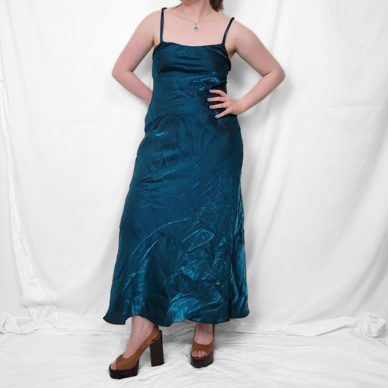 Vintage Teal Satin Fairycore Maxi Dress – Y2K Ocean Vibes