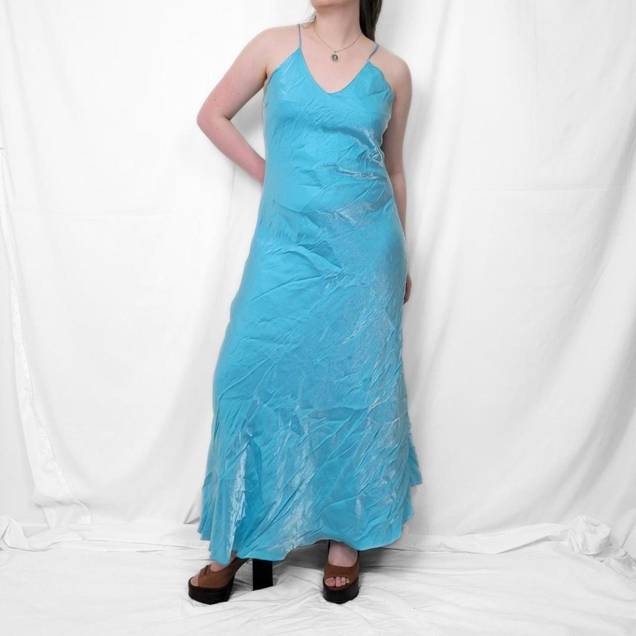 Y2K Light Blue Satin Maxi Dress – Fairycore Heaven