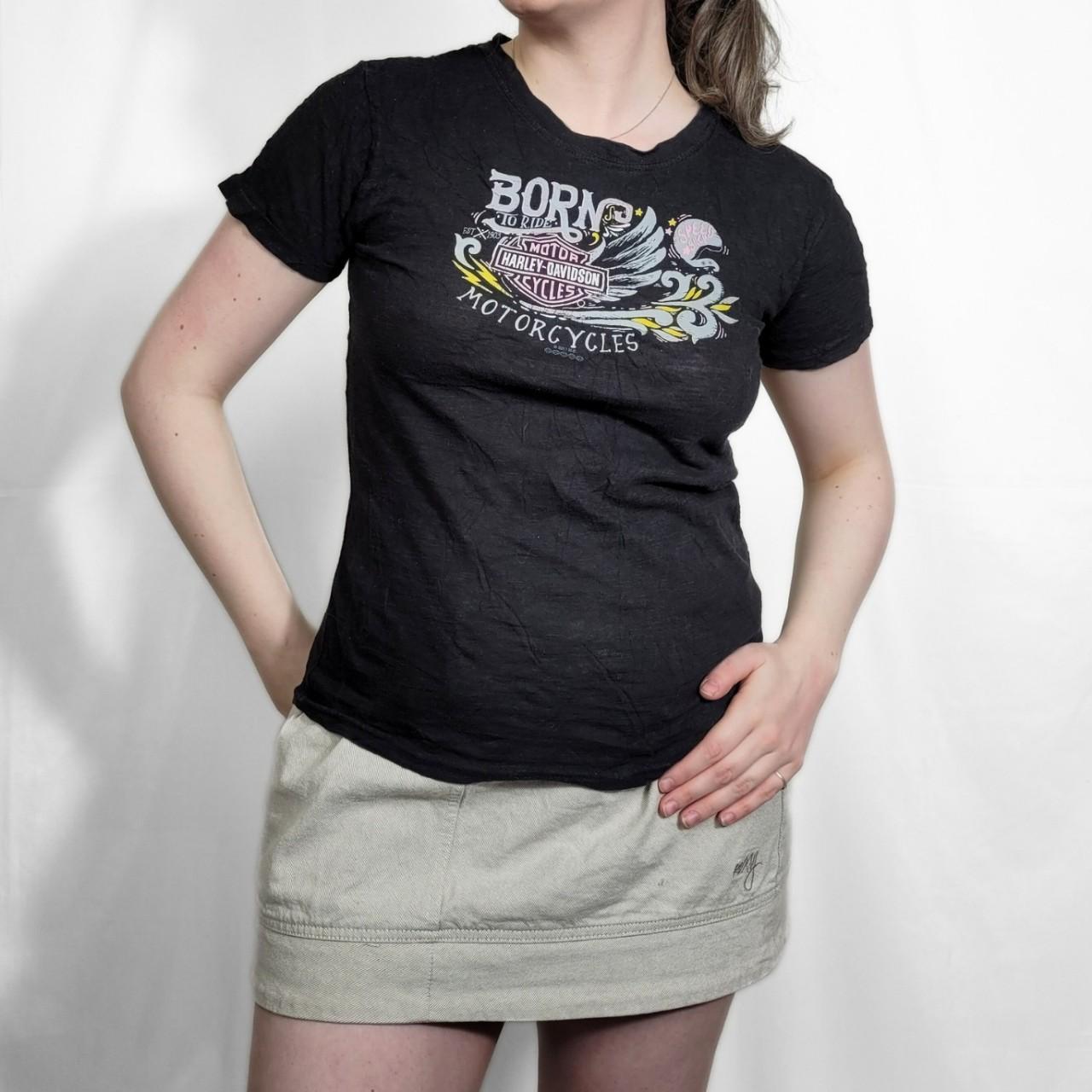 Vintage Y2K Harley Davidson Graphic Print Black Baby Tee
