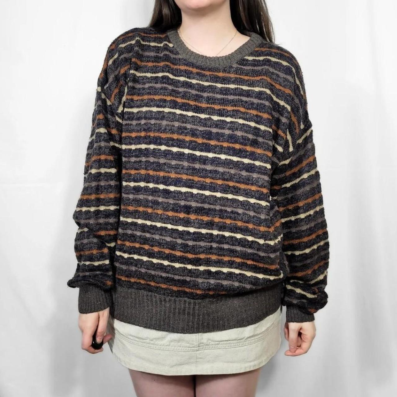 Vintage 80s Brown & Cream Stripe Knit Sweater