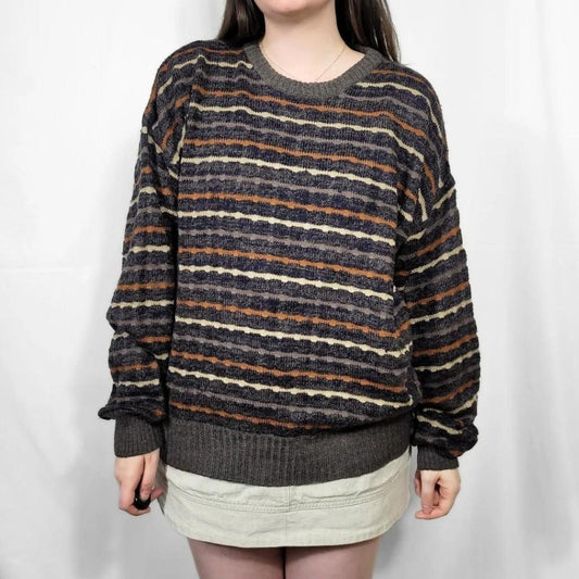 Vintage 80s Brown & Cream Stripe Knit Sweater