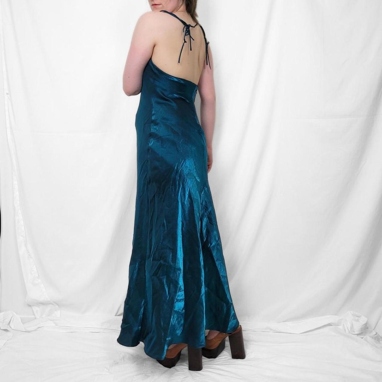 Vintage Teal Satin Fairycore Maxi Dress – Y2K Ocean Vibes